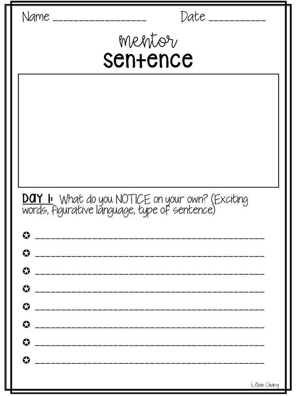 Mentor Sentence Worksheet